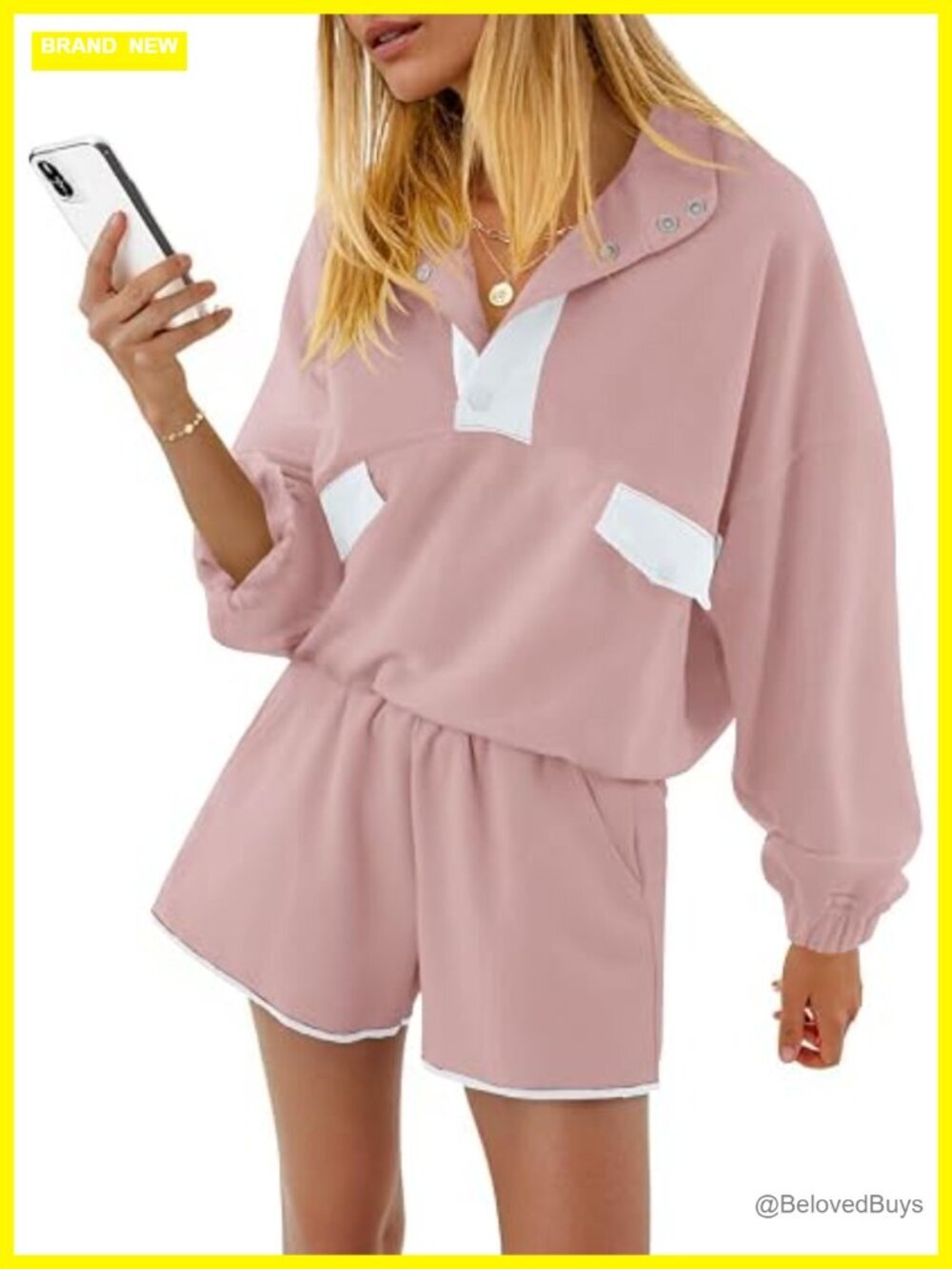 Women's 2 Piece Tracksuit Set - Half Button Pullover & Running Shorts